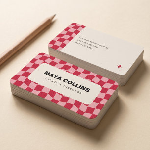 Tarjeta De Visita Tablero de ajedrez ondulado rojo rosa de moda