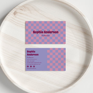 Tarjeta De Visita Tablero de cheques morado y rosa moderno
