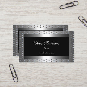 Tarjeta De Visita Tachos de metal plateado Negro Elegante Clásico