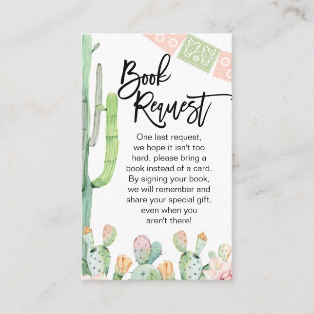 Tarjeta De Visita Taco Cactus Fiesta Tema Solicitud de libro Inserta (Anverso)