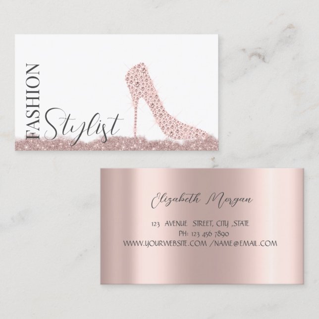 Tarjeta De Visita Tacones Altos de Diamantes Chic Rosa de Oro (Anverso / Reverso)