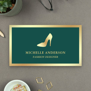 Tarjeta De Visita Tacones altos stilettos de lámina dorada y verde