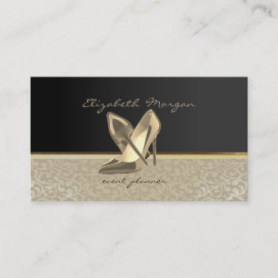 Tarjeta De Visita Tacones Elegantes con Estilo Chic, Damask, Negro