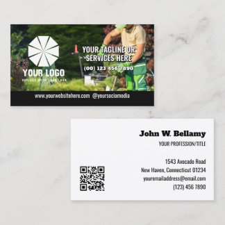 Tarjeta De Visita Tagline Your Logo Overlay Photo Editable QR Code
