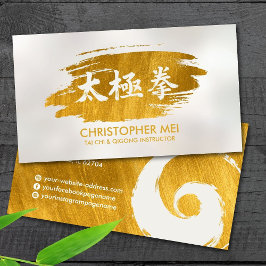 Tarjeta De Visita Tai Chi Chuan - trazo de pincel dorado