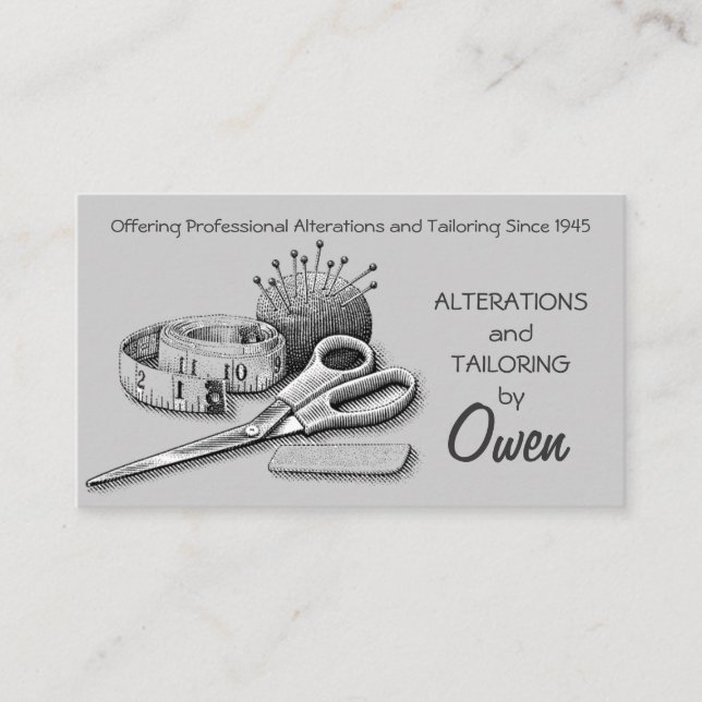 Tarjeta De Visita Tailor, Alterations, Tailoring, Seamstress, Tailor (Anverso)