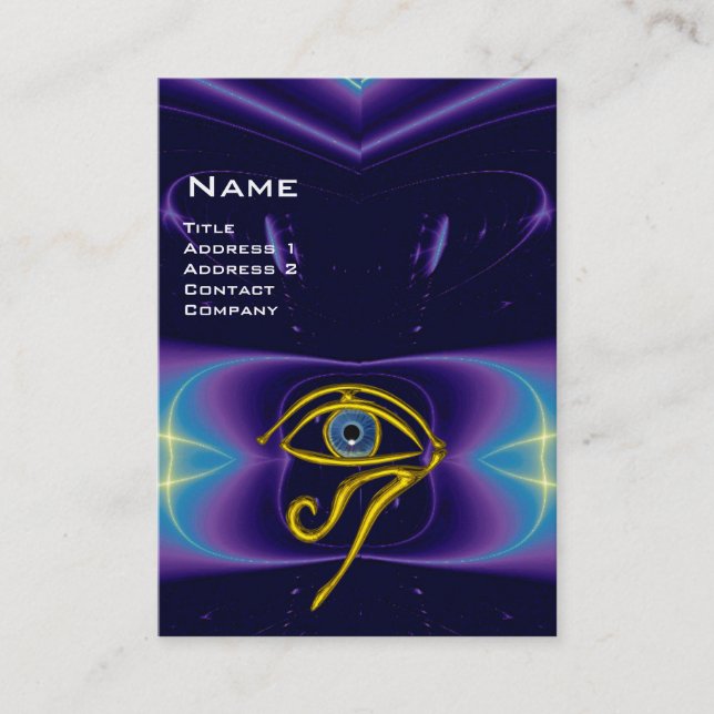Tarjeta De Visita TALISMAN AZUL,HORUS ORO OJO violeta rosa (Anverso)