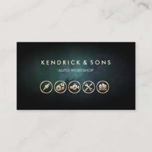 Tarjeta De Visita Taller Automático Reparación de Coches Iconos de o