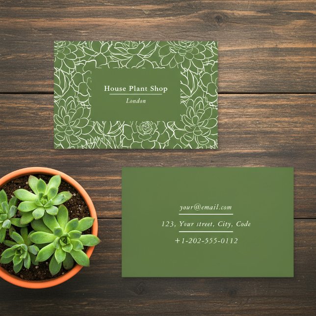 Tarjeta De Visita Taller botánico de la planta de la Casa Verde (Green House plant shop botanical Business Card.)