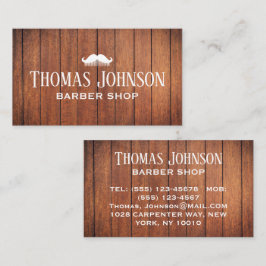 Tarjeta De Visita Taller de Barbero de Madera Rústica Elegante