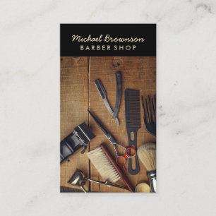 Tarjeta De Visita Taller de barbero retro de estilo hipster de mader