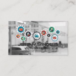 Tarjeta De Visita Taller mecánico   Iconos de servicio de mecánico