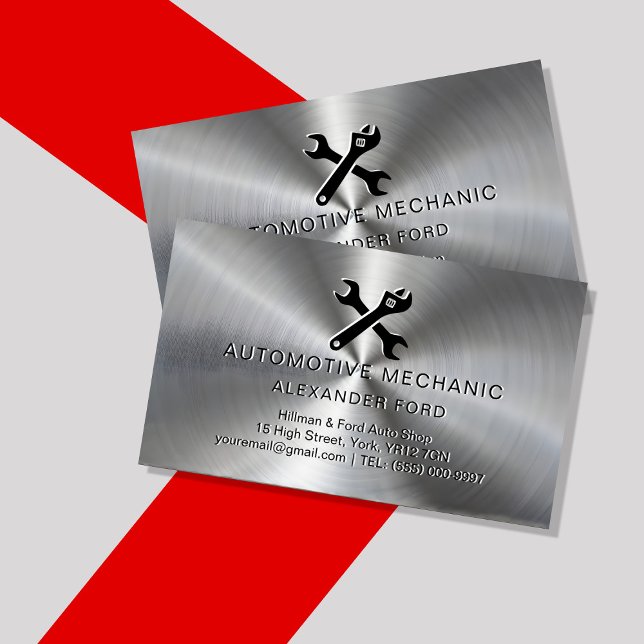 Tarjeta De Visita taller mecánico plata metálica Aspecto metalizado  (Subido por el creador)