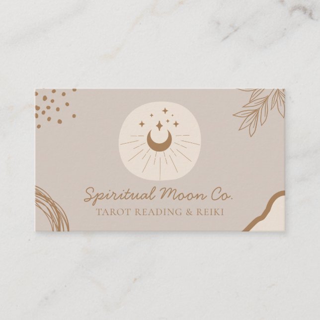 Tarjeta De Visita Tan Beige Tone Earth Moon Stars Espiritual Reiki (Anverso)
