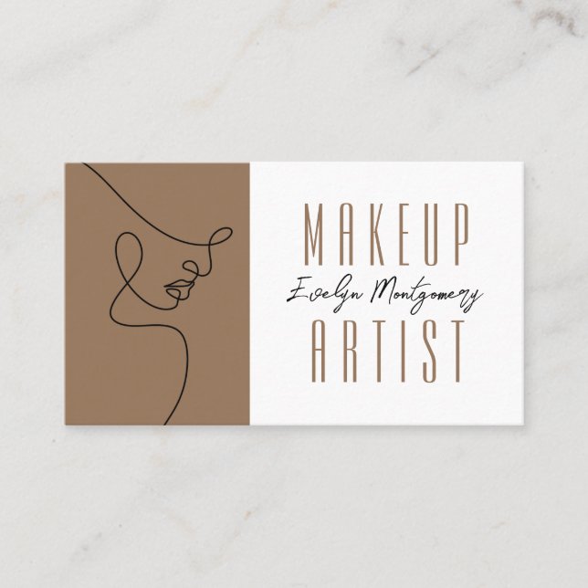 Tarjeta De Visita Tan Black QR Code Script Makeup Business Card (Anverso)