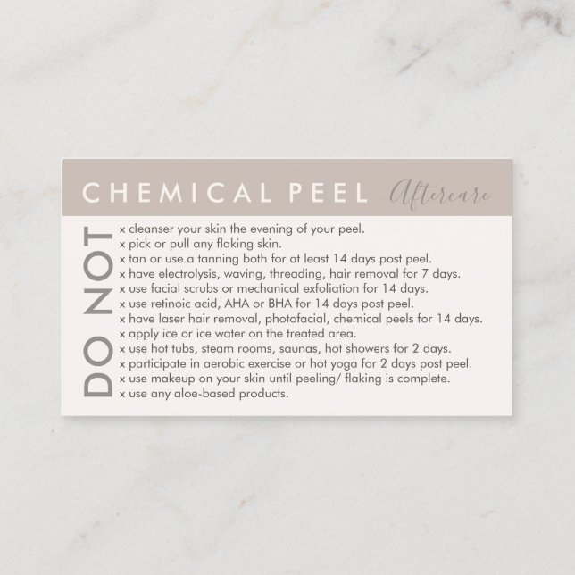 Tarjeta De Visita Tan Cream Chemical Peel evita los consejos después (Reverso)