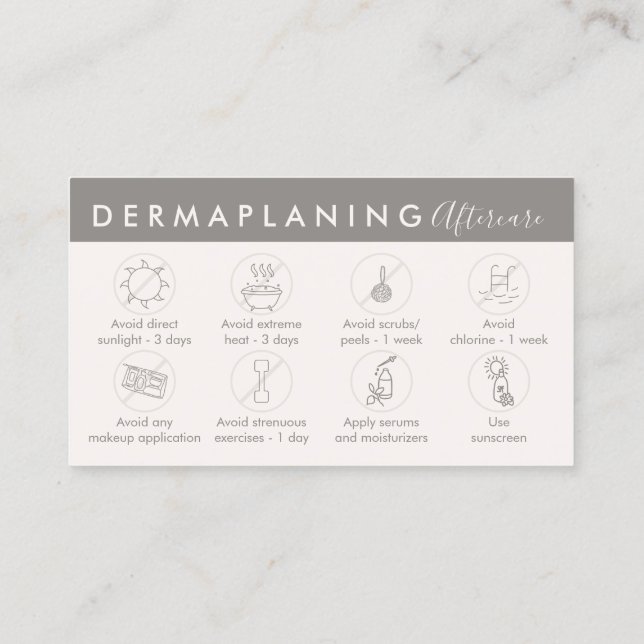 Tarjeta De Visita Tan Cream Dermaplaning Aftercare Post Instruccione (Reverso)