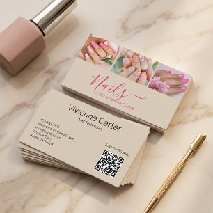 Tarjeta De Visita Tan Fuchsia Rosa Caliente Script 3 Foto Código QR