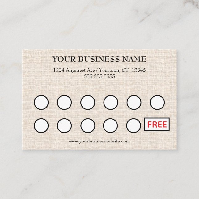 Tarjeta De Visita Tan Linen Look Generic Customer Rewards (Anverso)