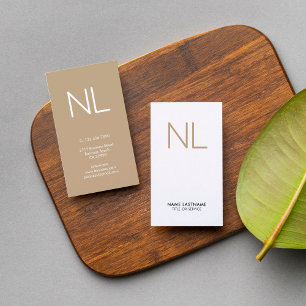 Tarjeta De Visita Tan monograma minimalista blanco moderno vertical