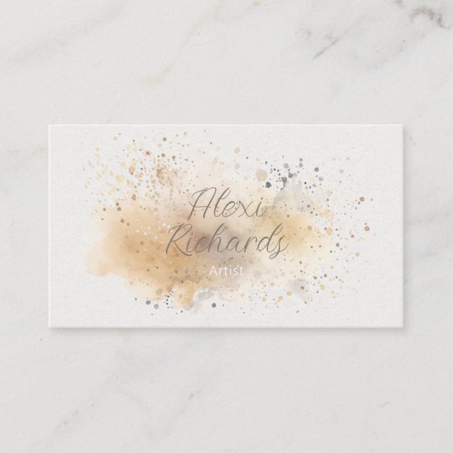 Tarjeta De Visita Tan suave y acuarela gris salpicada (Anverso)