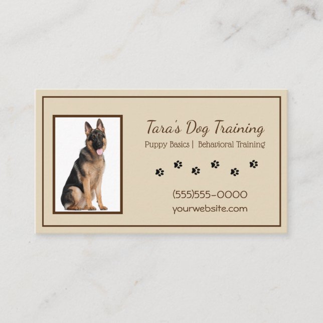 Tarjeta De Visita Tan y White Paw Imprime Mascota de entrenamiento d (Anverso)