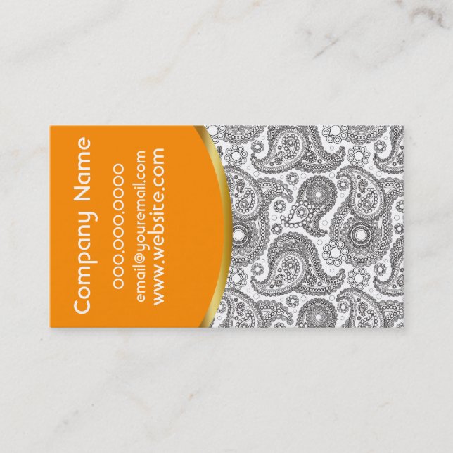 Tarjeta De Visita Tangerine Black Paisley (Anverso)