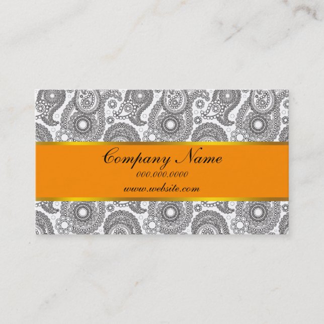 Tarjeta De Visita Tangerine Black Paisley (Anverso)