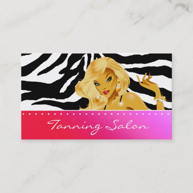 Tarjeta De Visita Tanning Business Card Red Pink Blonde Woman (Anverso)