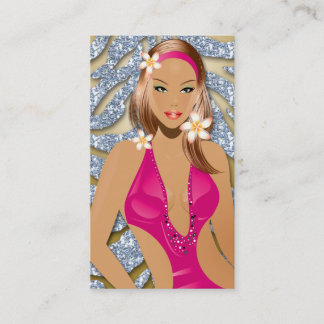 Tarjeta De Visita Tanning Swimsuit Sparkle Zebra Silver Gold