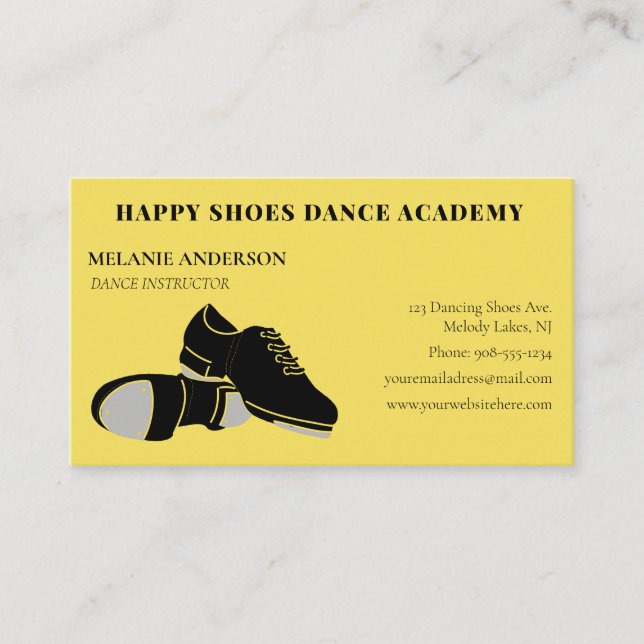 Tarjeta De Visita Tap Dance Lecciones Instructor Gold Black (Anverso)
