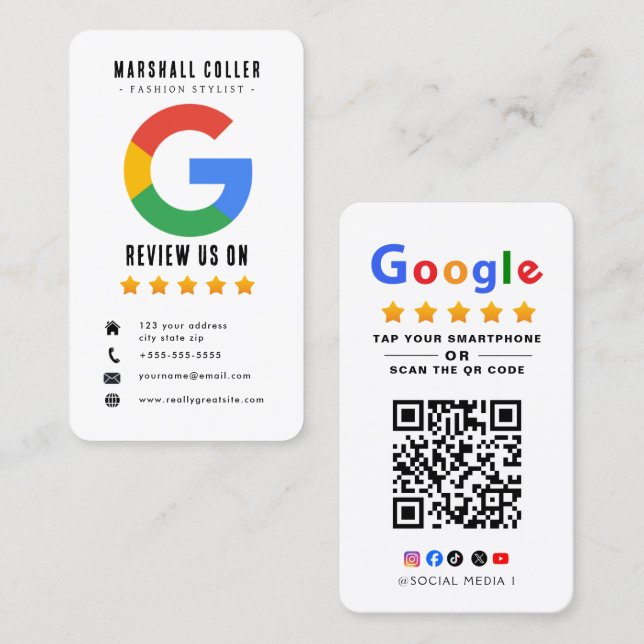 Tarjeta De Visita Tap to Review Google Review QR Code Google Ratings (Anverso / Reverso)