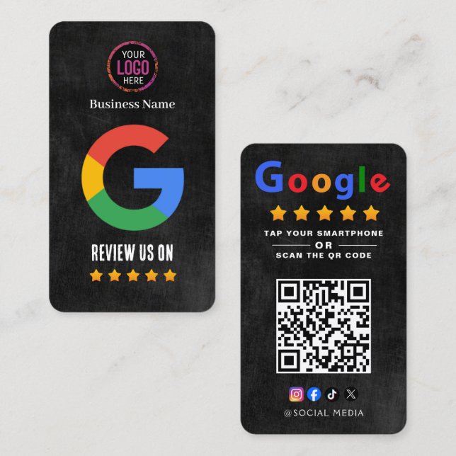 Tarjeta De Visita Tap to Review Google Review QR Code Google Ratings (Anverso / Reverso)