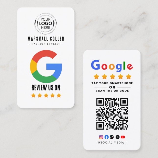 Tarjeta De Visita Tap to Review Google Review QR Code Google Ratings (Anverso / Reverso)