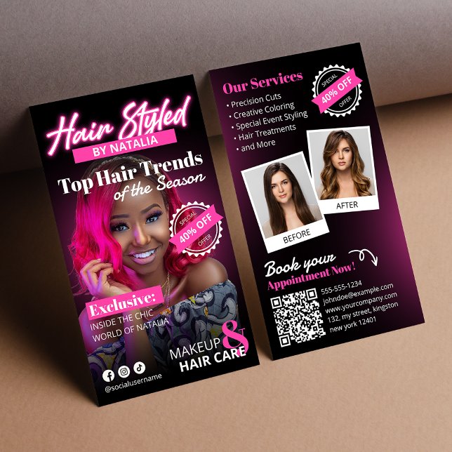Tarjeta De Visita Tapa de la revista Pink & Black Hair Salon (Subido por el creador)