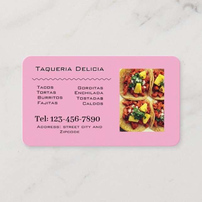Tarjeta De Visita taqueria / restaurant editable card  (Anverso)