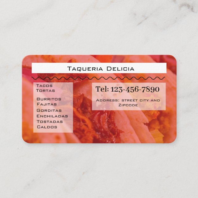 Tarjeta De Visita taqueria / restaurant editable card  (Anverso)