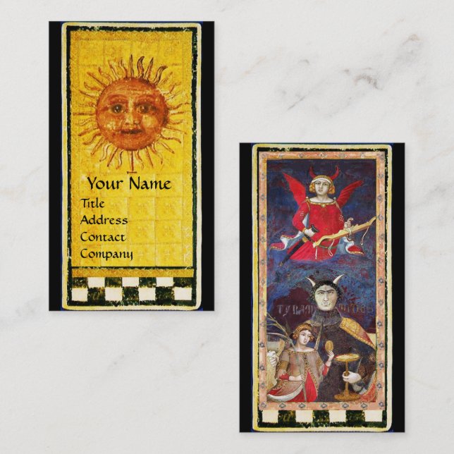 TARJETA DE VISITA TAROS DE RENACIMIENTO ANTIGUO / SOLÁRIUM Y DIABLO (Anverso / Reverso)