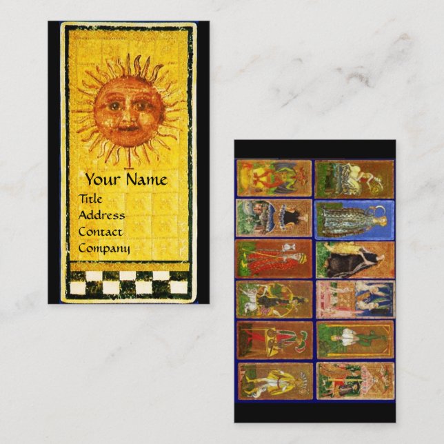 TARJETA DE VISITA TAROS DE RENAISSANCIA ANTIGUA Y SOL (Anverso / Reverso)