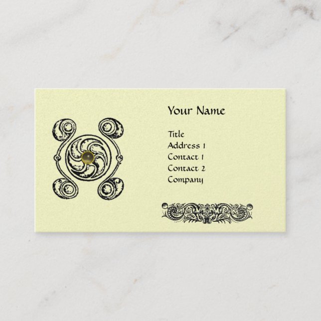 Tarjeta De Visita TAROT 2 Black White Cream Monogram Pearl (Anverso)