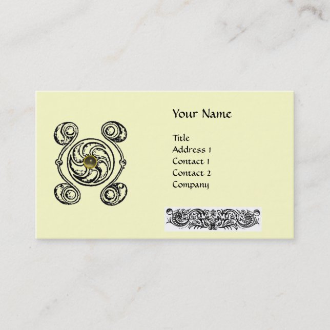 Tarjeta De Visita TAROT 2 Monograma de crema blanca negra (Anverso)