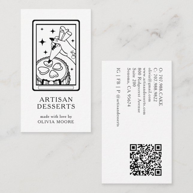 Tarjeta De Visita Tarot Artisan Baker Dessert Caterer QR Code (Anverso / Reverso)