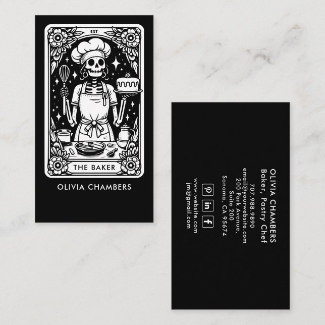 Tarjeta De Visita Tarot Baker Black Pastry Chef Dessere (Anverso / Reverso)