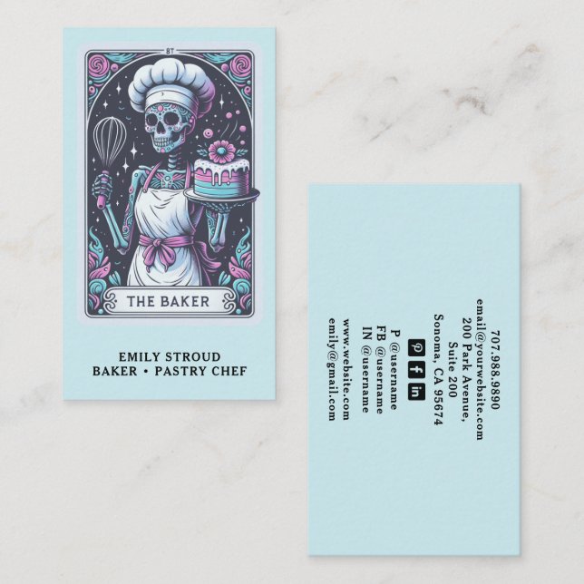 Tarjeta De Visita Tarot Baker Pastry Chef Dessert Caterer (Anverso / Reverso)