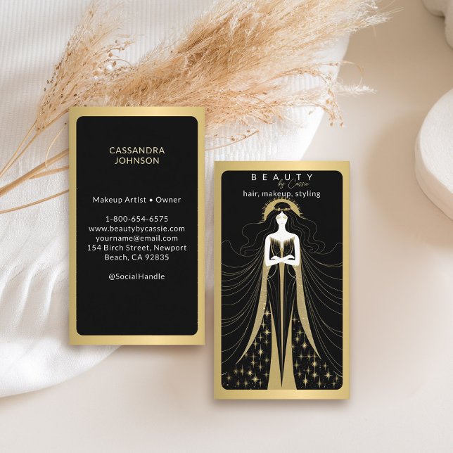 Tarjeta De Visita Tarot Card Makeup Hairdresser Estético Negro (tarot business card goddess beauty makeup hair nails lashes stylist beautician beauty wellness yoga)