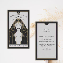 Tarjeta De Visita Tarot Card Makeup Hairdresser Monograma Dorado Neg