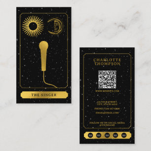 Tarjeta De Visita Tarot Celeste Sol Luna Cantante Micrófono Dorado
