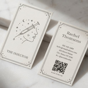 Tarjeta De Visita Tarot Celestial Marfil Inyector QR Minimalista 