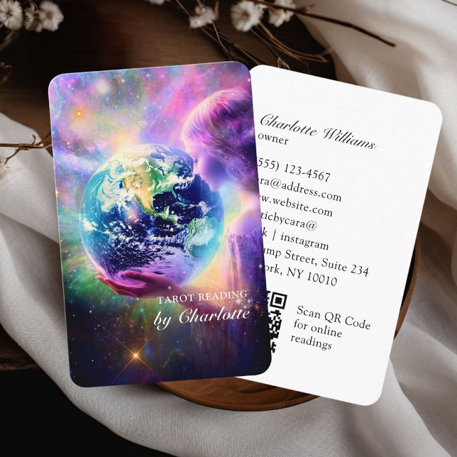 Tarjeta De Visita Tarot, código QR de mujer universal (Tarot, Universe-Woman QR Code Business Card)