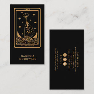 Tarjeta De Visita Tarot de Oro Místico Esteticista Dorado Negro Bran